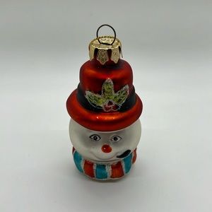 Vintage Silver/Red Handblown Glass Snowman Christmas Ornament